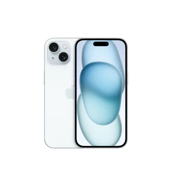 "iPhone 15 color azul 128GB vista frontal" "iPhone 15 azul con Dynamic Island" "Smartphone Apple iPhone 15 azul sobre fondo blanco" iPhone 15 de 128 GB